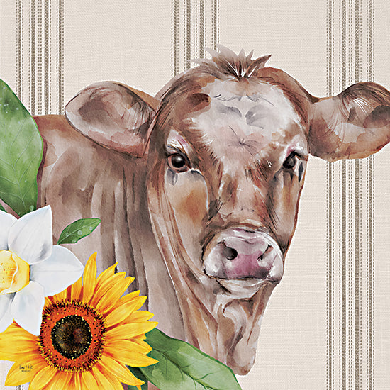 Lux + Me Designs LUX861 - LUX861 - Beauford with Flowers - 12x12 Cow, Portrait, Farm Animal, Flowers, Sunflower, Linen Tea Towel from Penny Lane