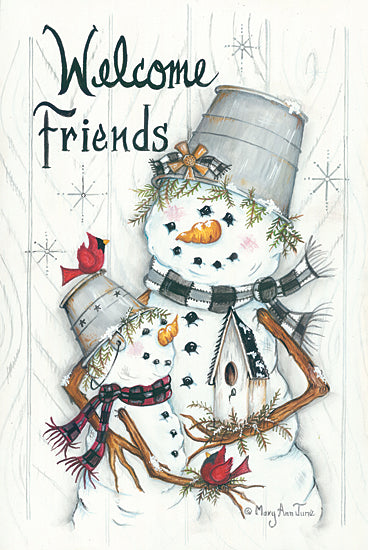 Mary Ann June MARY535 - MARY535 - Welcome Friends… Snowmen - 12x18 Signs, Typography, Snowmen, Cardinals, Scarves, Birdhouse, Welcome Friends from Penny Lane