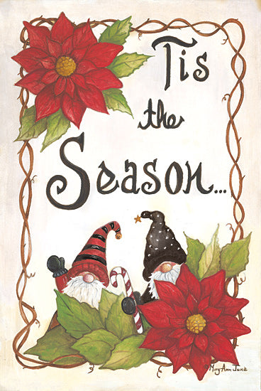 Mary Ann June MARY556 - MARY556 - Tis the Season Gnomes - 12x18 Tis the Season Gnomes, Gnomes, Poinsettias, Christmas Flowers, Whimsical, Signs, Christmas, Holidays from Penny Lane
