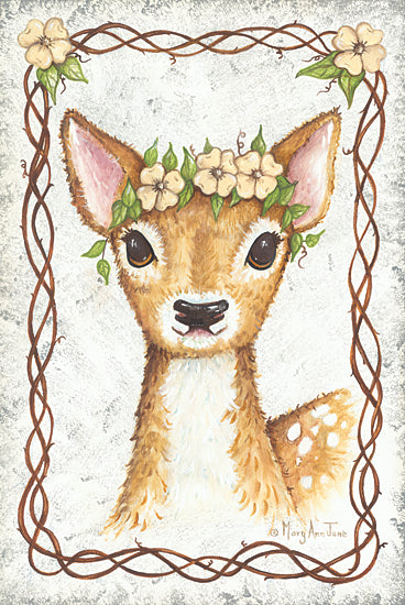 Mary Ann June MARY561 - MARY561 - Deer - 12x18 Deer, Flowers, Floral Crown, Baby Deer, Fawn, Whimsical from Penny Lane