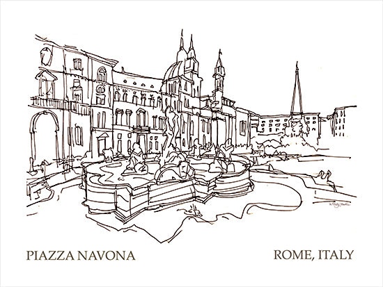 Molly Mattin MAT193 - MAT193 - Piazza Navona - 16x12 Rome, Italy, Europe, Sketch, Black & White, Drawing Print, Fountain, Buildings, Public Open Space from Penny Lane