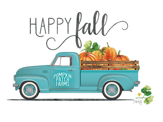 Marla Rae MAZ5476 - MAZ5476 - Happy Fall Vintage Truck  - 16x12 Fall, Happy Fall, Truck, Pumpkins, Pumpkin Farm, Teal Truck, Typography, Signs, Pumpkin Truck from Penny Lane
