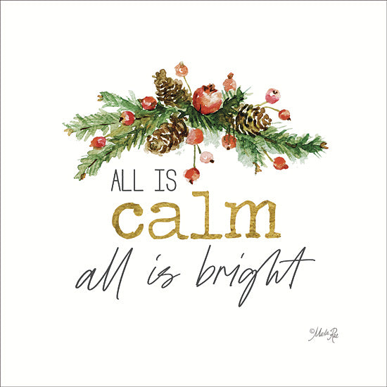 Marla Rae MAZ5524 - MAZ5524 - All is Calm     - 12x12 Holidays, Pine Cones, All is Calm, Holly, Berries from Penny Lane