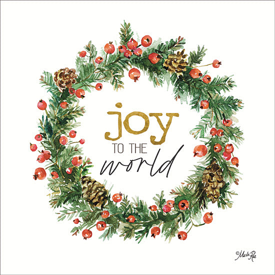 Marla Rae MAZ5525 - MAZ5525 - Joy to the World    - 12x12 Joy to the World, Holidays, Wreath, Holly, Berries, Christmas from Penny Lane