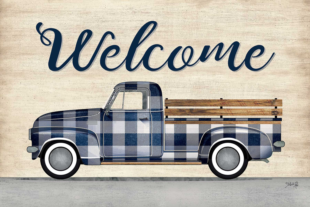 Marla Rae MAZ5591 - MAZ5591 - Welcome Truck - 18x12 Welcome, Truck, Blue and White Truck, Plaid, Greeting, Signs from Penny Lane