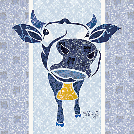 Marla Rae MAZ5595 - MAZ5595 - Bluebell the Cow - 12x12 Cow, Portrait, Blue & White, Cow Bell, Designs from Penny Lane