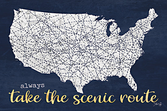 Marla Rae MAZ5626 - MAZ5626 - Scenic Route USA Map - 18x12 United States, America, Map, Blue, White, Gold, Travel, Signs from Penny Lane