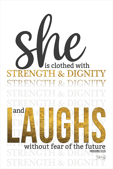 Marla Rae MAZ5632 - MAZ5632 - She is Clothed - 12x18 She is Clothed with Strength & Dignity, Black & Gold, Religious, Bible Verse, Proverbs from Penny Lane