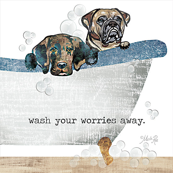 Marla Rae MAZ5647 - MAZ5647 - Wash your Worries Away - 12x12 Bath, Dogs, Boxer, Hound Dog, Wash Your Worries Away, Bathtub, Bubbles  from Penny Lane