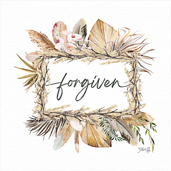 Marla Rae MAZ5905 - MAZ5905 - Boho Forgiven Wreath - 12x12 Inspirational, Forgiven, Typography, Signs, Textual Art, Wreath, Feathers, Bohemian, Nature from Penny Lane