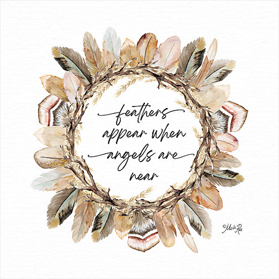 Marla Rae MAZ5908 - MAZ5908 - Angels Are Near - 12x12 Inspirational, Feathers Appear When Angels are Near, Typography, Signs, Textual Art, Wreath, Feathers, Bohemian, Nature from Penny Lane