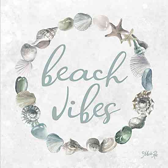 Marla Rae MAZ5938 - MAZ5938 - Beach Vibes Shell Wreath - 12x12 Coastal, Wreath, Beach Vibes, Typography, Signs, Textual Art, Shells, Star Fish from Penny Lane