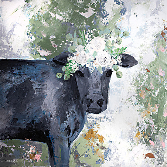 Mackenzie Kissell MKA125 - MKA125 - Mabel the Cow - 12x12 Cow, Flowers, Floral Crown, Black Cow, Whimsical, Portrait from Penny Lane