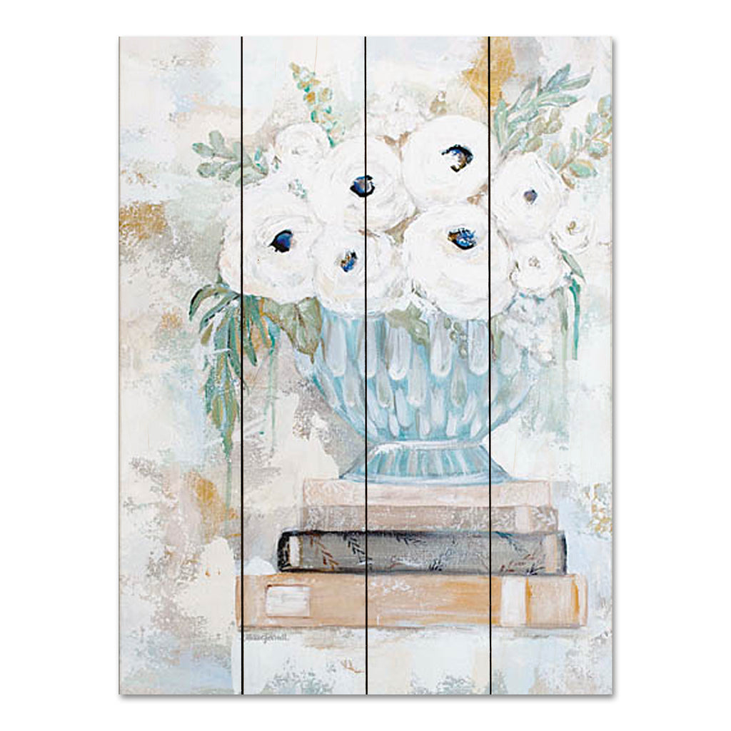 Mackenzie Kissell MKA133PAL - MKA133PAL - Flowers in the Library - 12x16 Flowers, Still Life, White Flowers, Abstract, Bouquet, Books from Penny Lane