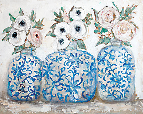 Mackenzie Kissell MKA134 - MKA134 - Floral Trio - 16x12 Still Life, Flowers, Blue & White Crocks, Crocks, Cottage/Country, Abstract from Penny Lane