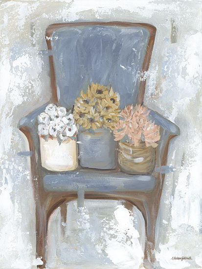 Mackenzie Kissell MKA158 - MKA158 - Summer Flower Harvest - 12x16 Still Life, Potted Flowers, Chair, Blue Chair, Abstract, Decorative from Penny Lane