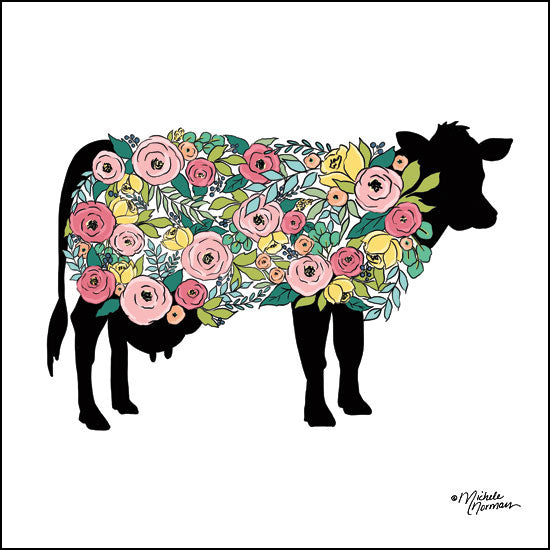 MN129 - Floral Cow - 12x12