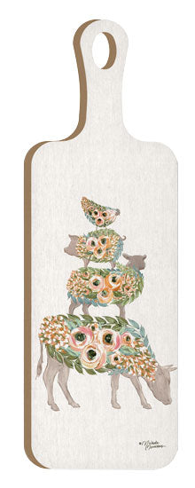 Michele Norman MN181CB - MN181CB - Floral Stacked Animals - 6x18 Kitchen, Cutting Board, Animal Stack, Cow, Sheep, Pig, Chicken, Flowers, Whimsical, French Country from Penny Lane