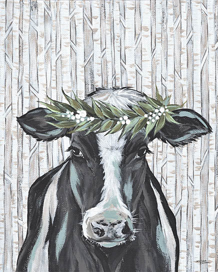 Michele Norman MN239 - MN239 - Wanda the Winter Holstein - 12x16 Cow, Holstein, Floral Crown, Birch Trees, Animal from Penny Lane