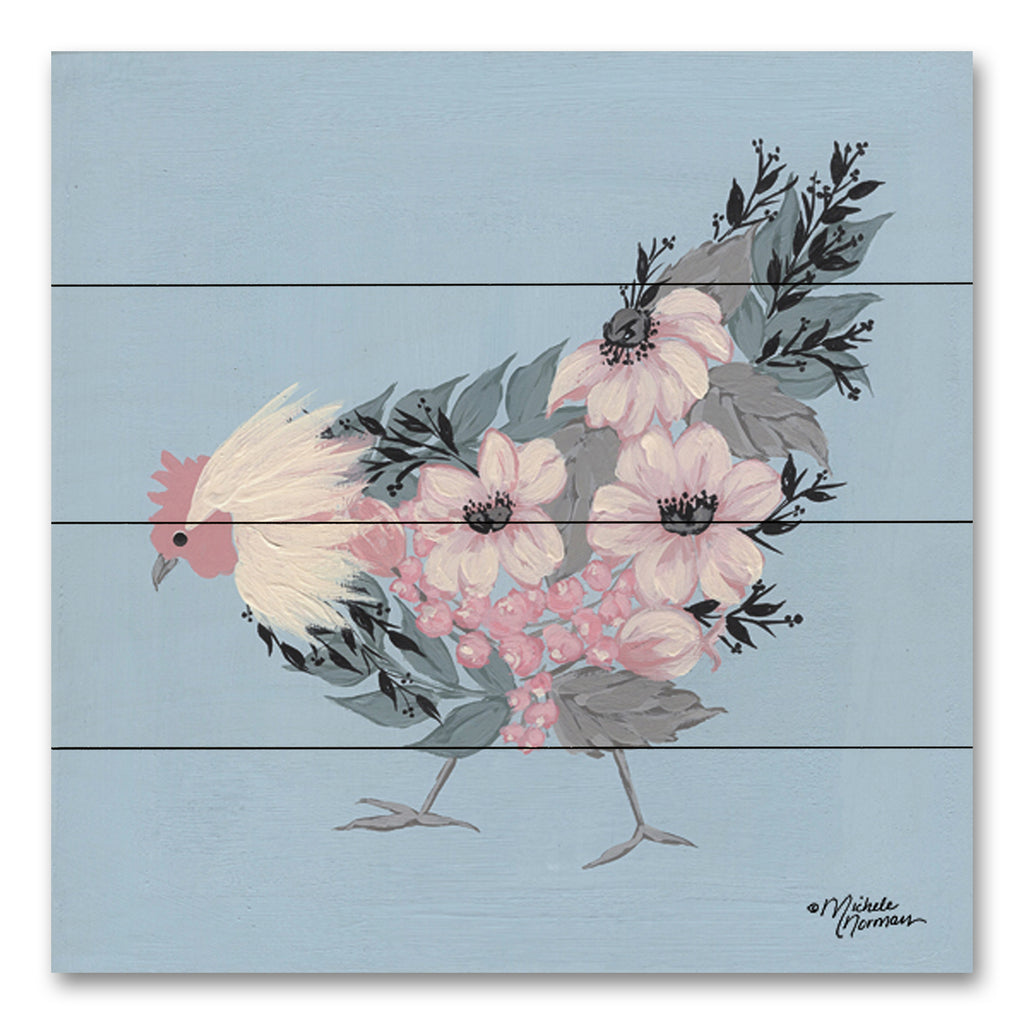 Michele Norman MN261PAL - MN261PAL - Blue Floral Hen - 12x12 Hen, Chicken, Flowers, Whimsical, French Country from Penny Lane