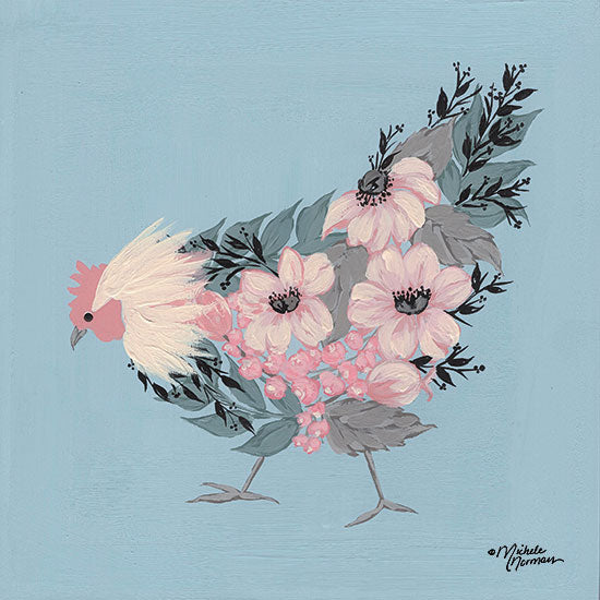Michele Norman MN261 - MN261 - Blue Floral Hen - 12x12 Hen, Chicken, Flowers, Whimsical, French Country from Penny Lane