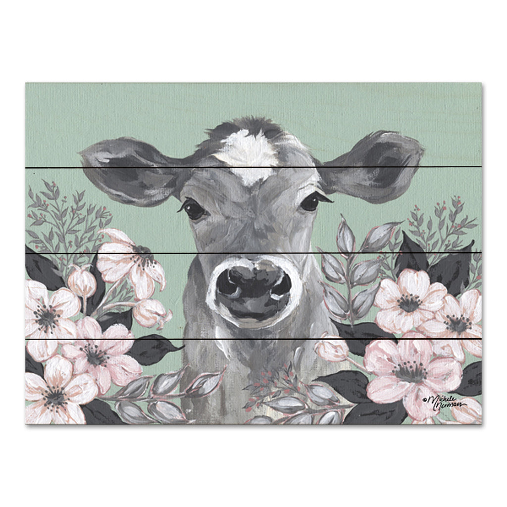 Michele Norman MN262PAL - MN262PAL - Clara in the Flowers   - 16x12 Animals, Cow, Flowers, Pink Flowers, Whimsical, French Country from Penny Lane