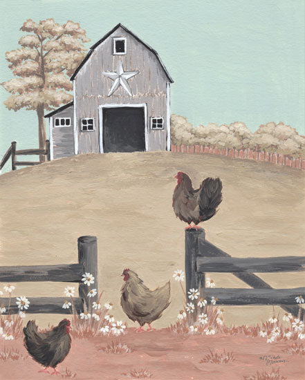 Michele Norman MN283 - MN283 - In the Barnyard - 16x12 Farm, Barn, Chickens, Fence, Barn Star, Whimsical from Penny Lane