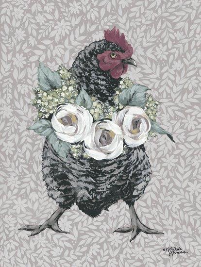 Michele Norman MN302A - MN302A - Nancy the Sassy Hen   - 18x24 Whimsical, Hen, Flowers, Baby's Breath, Folk Art, Patterns from Penny Lane