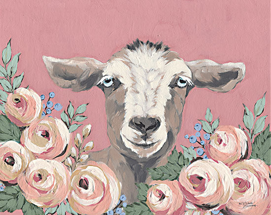 Michele Norman MN315 - MN315 - Goat in the Garden - 16x12 Goat, Flowers, Garden Flowers, Pink Flowers, Whimsical from Penny Lane
