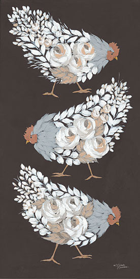 Michele Norman MN321 - MN321 - Neutral Floral Hens - 12x24 Chickens, Flowers, Whimsical, Trio of Chickens, Kitchen from Penny Lane