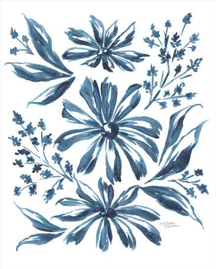 Michele Norman MN328 - MN328 - Blue Daisy #3  - 12x16 Flowers, Daisies, Blue & White, Folk Art, Cottage/Country from Penny Lane