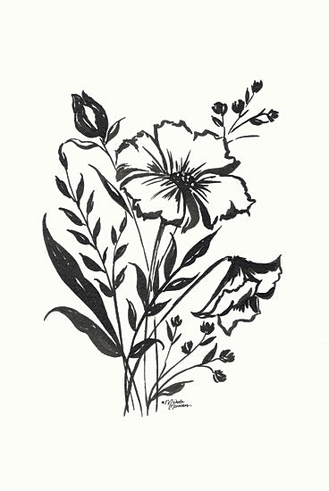 Michele Norman MN330 - MN330 - Annabelle Floral - 12x16 Flowers, Black & White, Botanical, Blooms, Leaves, Drawing Print from Penny Lane