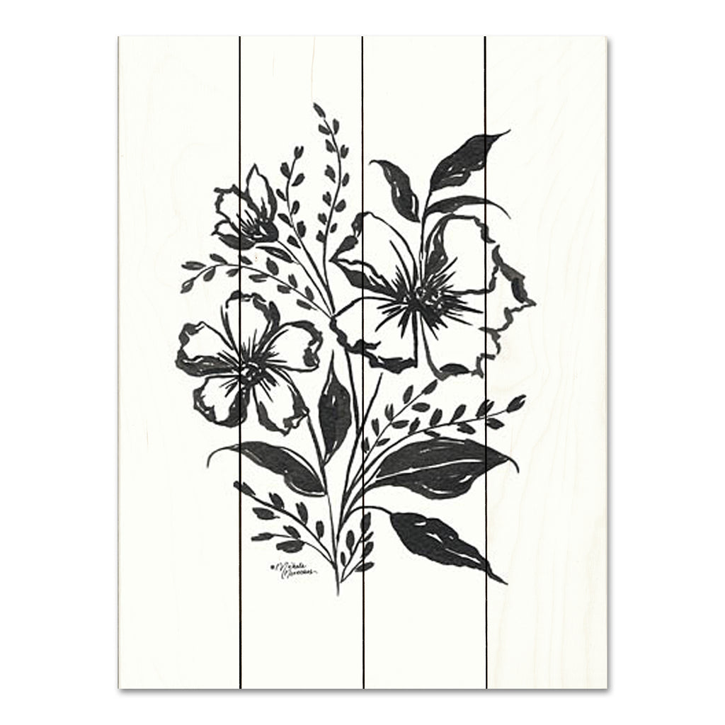 Michele Norman MN331PAL - MN331PAL - Josephine Floral - 12x16 Flowers, Black & White, Botanical, Blooms, Leaves, Drawing Print from Penny Lane