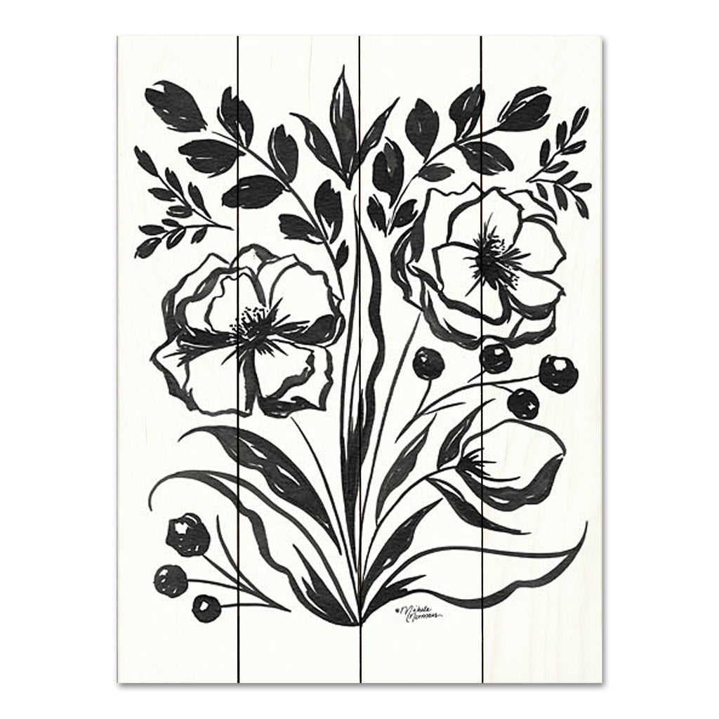 Michele Norman MN333PAL - MN333PAL - Maya Floral - 12x16 Flowers, Black & White, Botanical, Blooms, Leaves, Drawing Print from Penny Lane