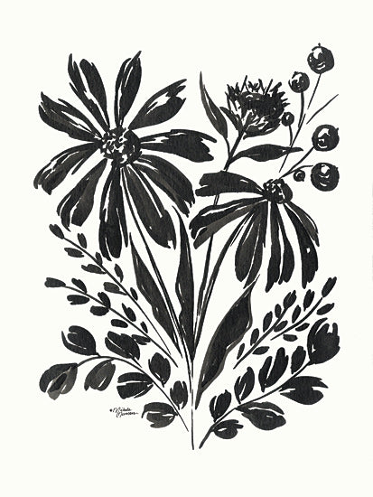 Michele Norman MN335 - MN335 - Daisy Garden #2 - 12x16 Flowers, Daisies, Black & White, Botanical, Blooms, Leaves, Drawing Print from Penny Lane