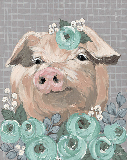 Michele Norman MN337 - MN337 - Pretty Polly - 12x16 Pig, Flowers, Green Flowers, Whimsical, Portrait, Animals from Penny Lane