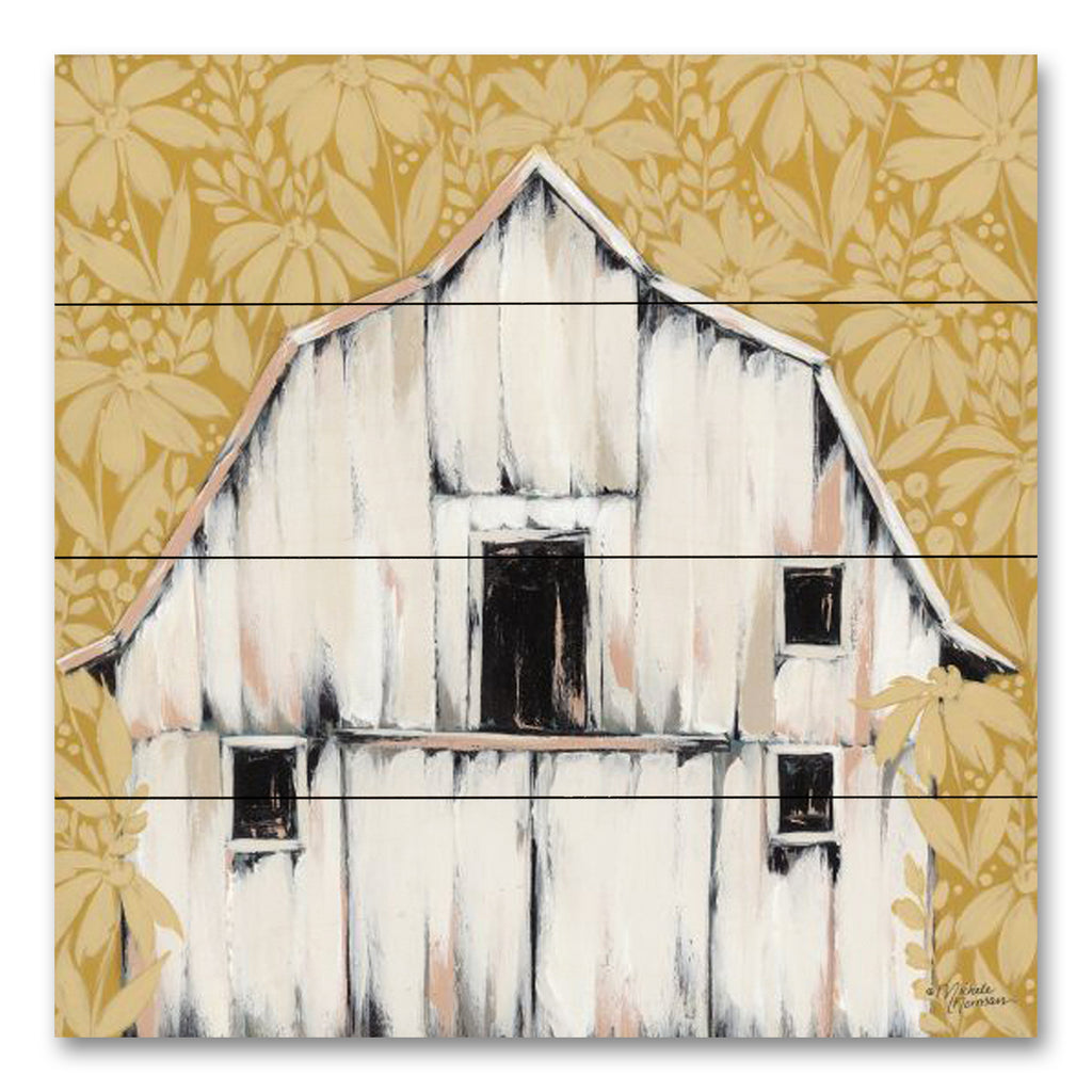 Michele Norman MN354PAL - MN354PAL - Daisies in the Barnyard - 12x12 Barn, White Barn, Daisies, Flowers, Shabby Chic, Decorative from Penny Lane