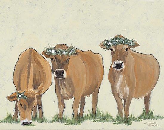 Michele Norman MN391 - MN391 - Home is Where My Herd Is   - 16x12 Cows, Brown Cows, Floral Crowns, White Flowers, Greenery, Whimsical, Farm Animals from Penny Lane