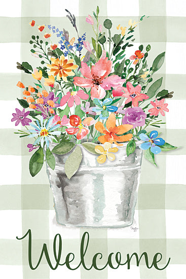 Mollie B. MOL2124 - MOL2124 - Welcome Flowers - 12x18 Welcome, Galvanized Bucket, Flowers, Spring Flowers, Plaid from Penny Lane
