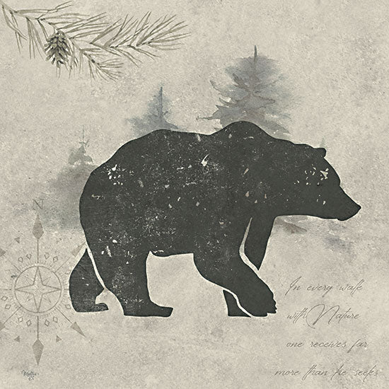 Mollie B. MOL2226 - MOL2226 - Wildlife Series Bear - 12x12 Lodge, Bear, Animals, Wildlife, Rustic, Pine Tree Branch, Compass,  Nature, Typography, Neutral Palette from Penny Lane