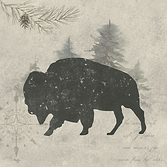 Mollie B. MOL2229 - MOL2229 - Wildlife Series Buffalo - 12x12 Lodge, Buffalo, Animals, Wildlife, Rustic, Pine Tree Branch, Compass,  Nature, Typography, Neutral Palette from Penny Lane