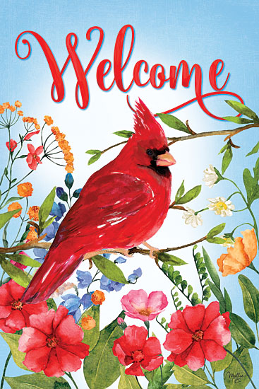 Mollie B. MOL2452 - MOL2452 - Welcome Cardinal Flowers - 12x18 Cardinal, Bird, Flowers, Welcome, Typography, Signs from Penny Lane