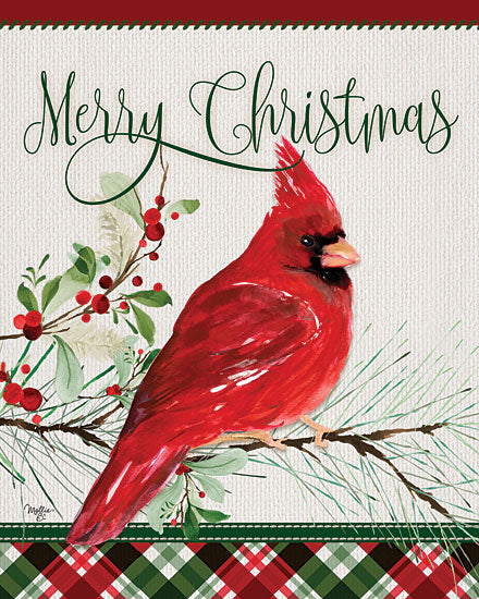 Mollie B. MOL2453 - MOL2453 - Merry Christmas Cardinal - 12x16 Christmas, Holidays, Cardinal, Nature, Pine Sprig, Winter, Merry Christmas, Typography, Signs, Plaid from Penny Lane