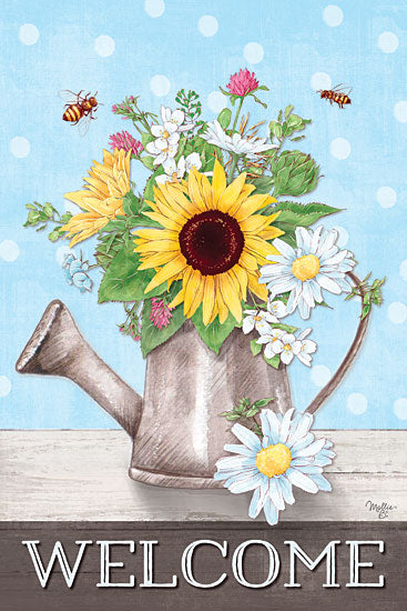 Mollie B. MOL2455 - MOL2455 - Welcome Watering Can - 12x18 Welcome, Watering Can, Flowers, Spring, Still Life, Bouquet, Typography, Signs from Penny Lane