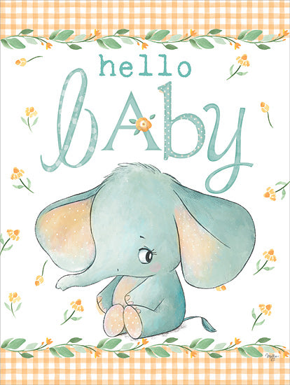 Mollie B. MOL2485 - MOL2485 - Hello Baby Elephant Yellow - 12x16 New Baby, Baby, Whimsical, Hello Baby, Animals, Elephant, Patterns, Plaids, Typography, Signs from Penny Lane