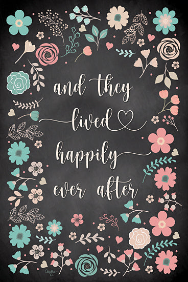 Mollie B. MOL2502 - MOL2502 - They Lived Happily Ever After - 12x18 Wedding, And They Lived Happily Ever After, Typography, Signs, Textual Art, Flowers, Greenery, Black Background from Penny Lane