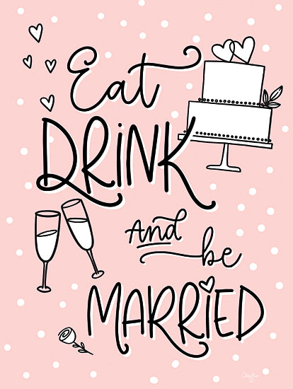 Mollie B. MOL2505 - MOL2505 - Eat Drink and Be Married - 12x16 Wedding, Eat, Drink and Be Married, Typography, Signs, Textual Art, Whimsical, Wedding Cake, Hearts, Polka Dots, Pink from Penny Lane