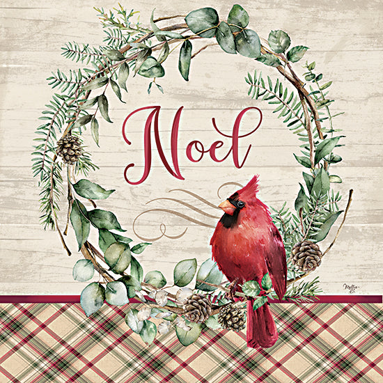 Mollie B. MOL2580 - MOL2580 - Cardinal Noel - 12x12 Christmas, Holidays, Cardinal, Wreath, Pine Cones, Greenery, Nature, Noel, Typography, Signs, Textual Art, Plaid from Penny Lane
