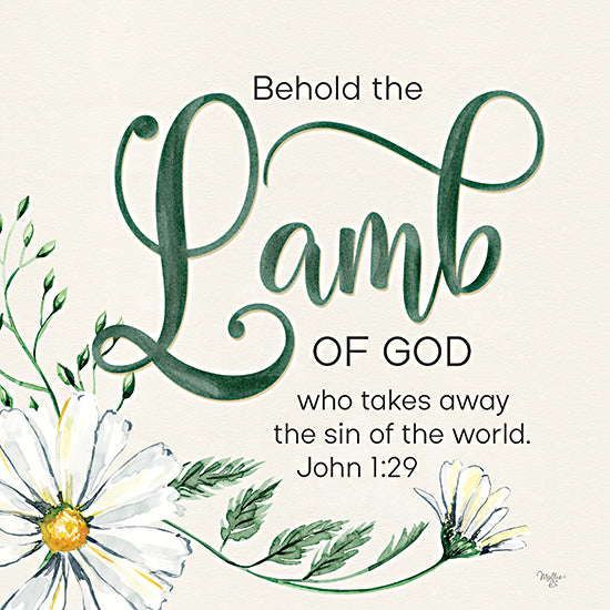 Mollie B. MOL2670 - MOL2670 - Lamb of God - 12x12 Religious, Behold the Lamb of God, Bible Verse, John, Typography, Signs, Textual Art, Flower, Daisy, Greenery from Penny Lane