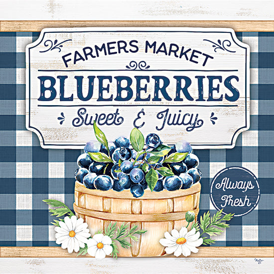 Mollie B. MOL2673 - MOL2673 - Farmers Market Blueberries - 12x12 Farm, Farmer's Market Blueberries, Typography, Signs, Textual Art, Blueberries, Flowers, Advertisements, Blue & White Plaid, Kitchen, Farmhouse/Country from Penny Lane